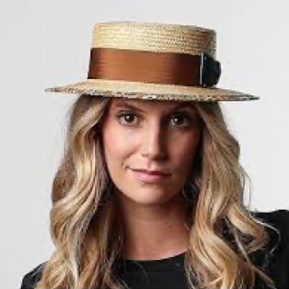 Chic Tan Straw Boater Hat with Brown Band